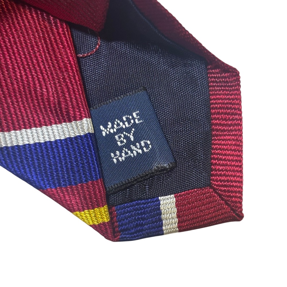 Polo Ralph Lauren Silk Tie Burgundy Navy Blue Gold Striped Regimental USA Made - Picture 5 of 7